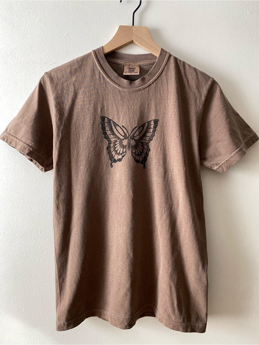 Hand block printed butterfly tee / unisex size S